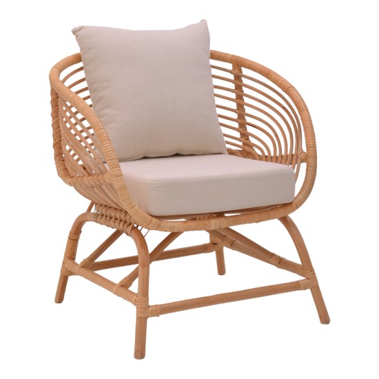 Πολυθρόνα Caxen φυσικό rattan-λευκό μαξιλάρι 72x63x75εκ Πολυθρόνα Caxen φυσικό rattan-λευκό μαξιλάρι 72x63x75εκ