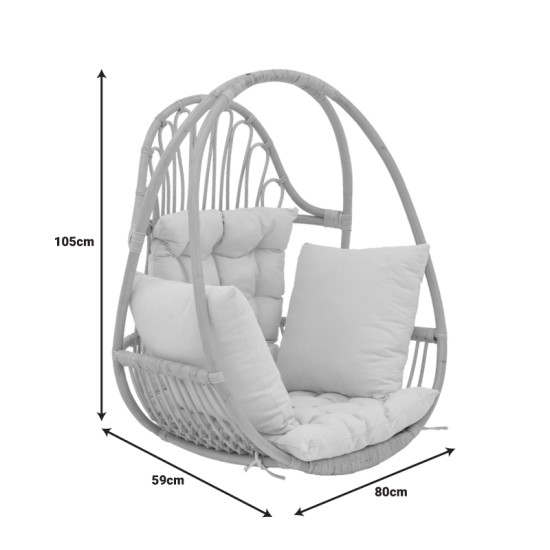 Κρεμαστή κούνια Jorg  φυσικό rattan-κρεμ μαξιλάρι 80x59x105εκ