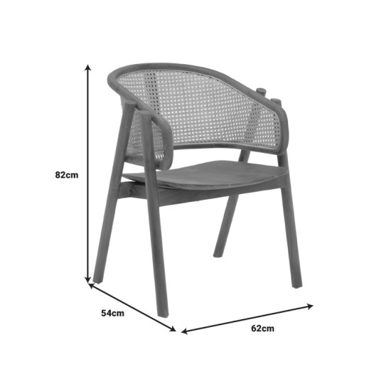 Πολυθρόνα Anlene  σκελετός teak ξύλο σε καρυδί απόχρωση με rattan σε μπεζ απόχρωση 62x54x82εκ