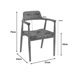 Πολυθρόνα Denverone  φυσικό teak ξύλο και ψάθα 57x54x79εκ