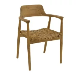 Πολυθρόνα Denverone  φυσικό teak ξύλο και ψάθα 57x54x79εκ