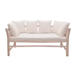 Καναπές διθέσιος Dranjere  teak ξύλο σε φυσική απόχρωση με μπεζ ύφασμα 167x80x71εκ