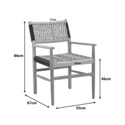 Πολυθρόνα Fermilo  σκελετός teak ξύλο με pe σχοινί σε φυσική-μαύρη απόχρωση 55x67x86εκ