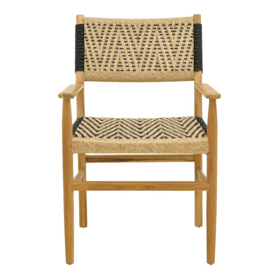 Πολυθρόνα Fermilo  σκελετός teak ξύλο με pe σχοινί σε φυσική-μαύρη απόχρωση 55x67x86εκ