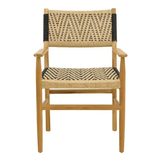 Πολυθρόνα Fermilo  σκελετός teak ξύλο με pe σχοινί σε φυσική-μαύρη απόχρωση 55x67x86εκ