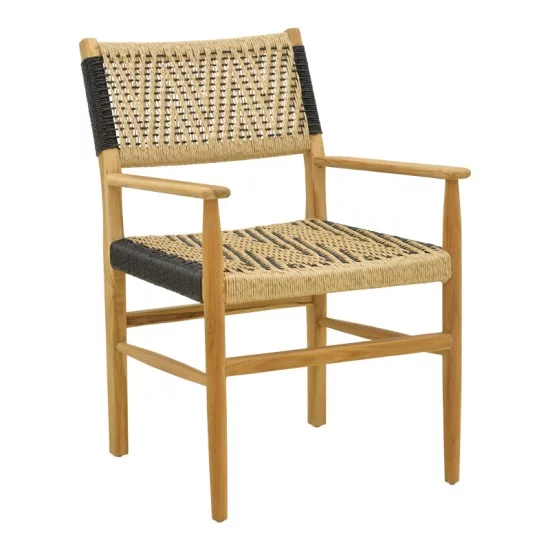 Πολυθρόνα Fermilo  σκελετός teak ξύλο με pe σχοινί σε φυσική-μαύρη απόχρωση 55x67x86εκ