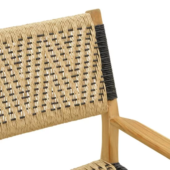 Πολυθρόνα Fermilo  σκελετός teak ξύλο με pe σχοινί σε φυσική-μαύρη απόχρωση 55x67x86εκ