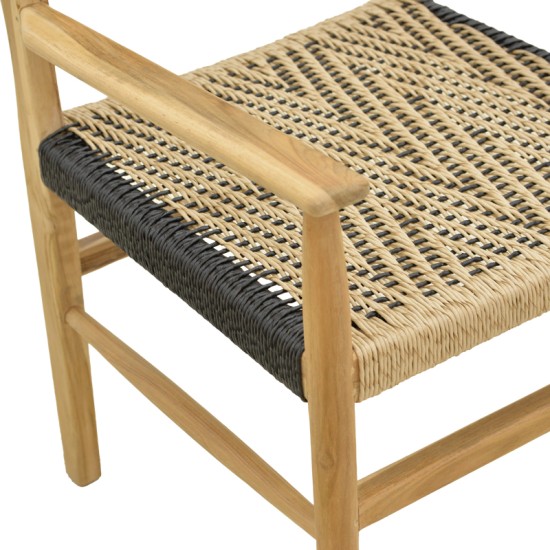 Πολυθρόνα Fermilo  σκελετός teak ξύλο με pe σχοινί σε φυσική-μαύρη απόχρωση 55x67x86εκ