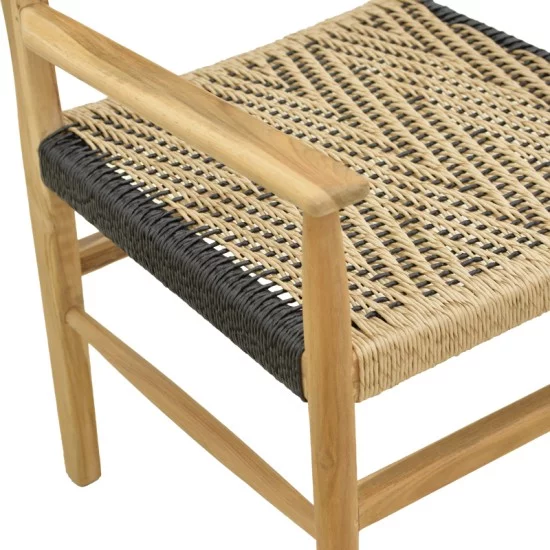 Πολυθρόνα Fermilo  σκελετός teak ξύλο με pe σχοινί σε φυσική-μαύρη απόχρωση 55x67x86εκ