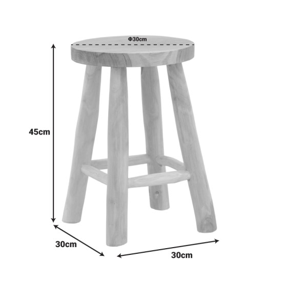 Σκαμπό Sega  teak ξύλο σε φυσική απόχρωση Φ30x45εκ