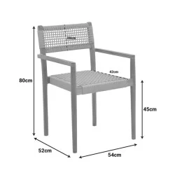 Πολυθρόνα Lengan  σκελετός teak ξύλο σε φυσική απόχρωση-μαύρο σχοινί 54x52x80εκ