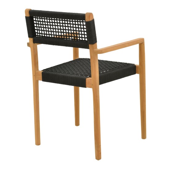 Πολυθρόνα Lengan  σκελετός teak ξύλο σε φυσική απόχρωση-μαύρο σχοινί 54x52x80εκ