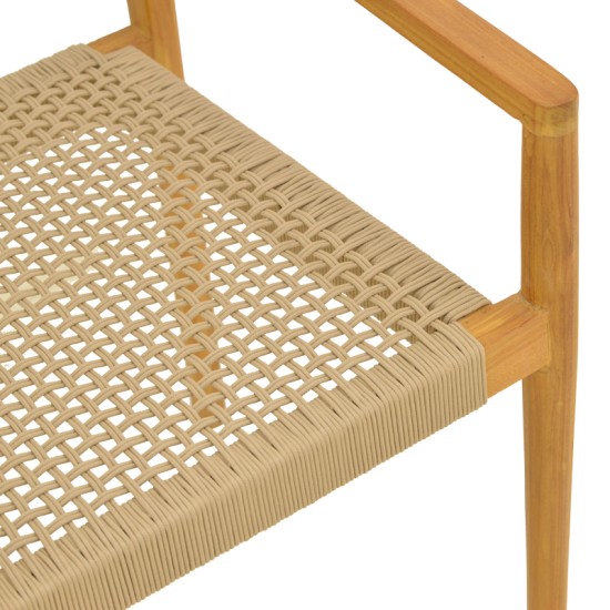 Πολυθρόνα Lengan  σκελετός teak ξύλο σε φυσική απόχρωση-μπεζ σχοινί 54x52x80εκ