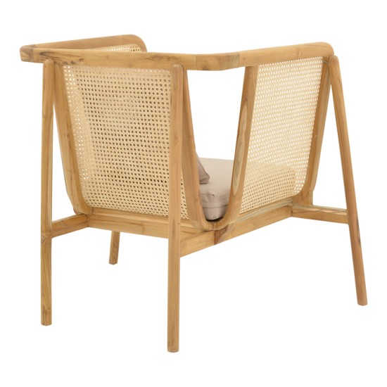 Πολυθρόνα Jenta  teak ξύλο με rattan σε φυσική απόχρωση και μπεζ μαξιλάρι 72x67x92εκ