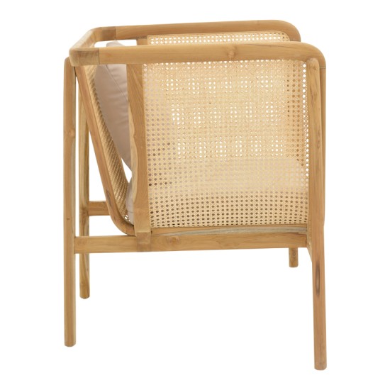 Πολυθρόνα Jenta  teak ξύλο με rattan σε φυσική απόχρωση και μπεζ μαξιλάρι 72x67x92εκ