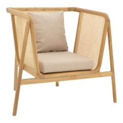 Πολυθρόνα Jenta  teak ξύλο με rattan σε φυσική απόχρωση και μπεζ μαξιλάρι 72x67x92εκ