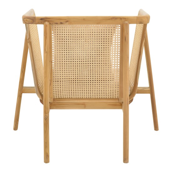 Πολυθρόνα Jenta  teak ξύλο με rattan σε φυσική απόχρωση και μπεζ μαξιλάρι 72x67x92εκ