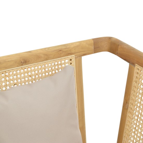 Πολυθρόνα Jenta  teak ξύλο με rattan σε φυσική απόχρωση και μπεζ μαξιλάρι 72x67x92εκ