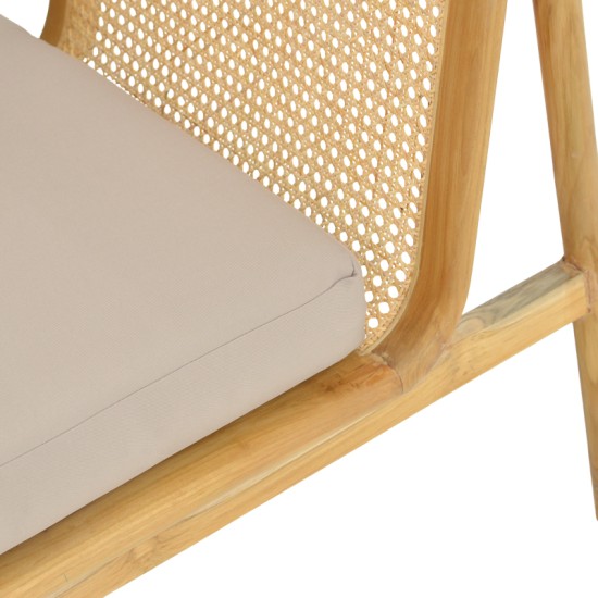 Πολυθρόνα Jenta  teak ξύλο με rattan σε φυσική απόχρωση και μπεζ μαξιλάρι 72x67x92εκ