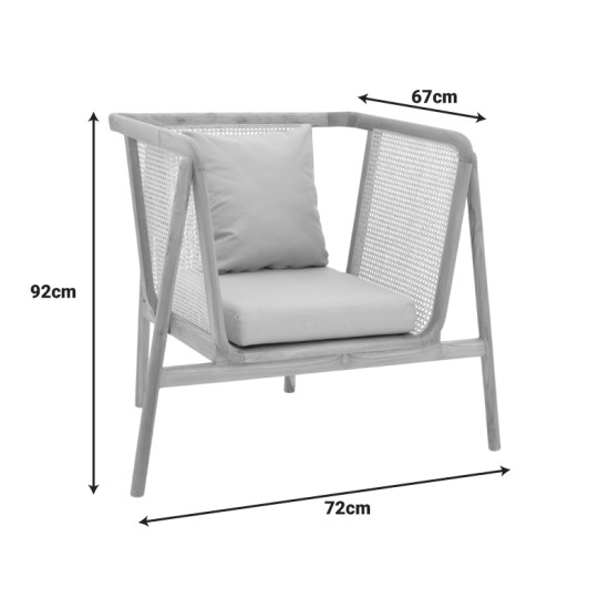 Πολυθρόνα Jenta  teak ξύλο με rattan σε φυσική απόχρωση και μπεζ μαξιλάρι 72x67x92εκ