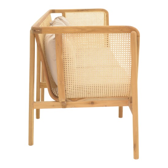 Καναπές τριθέσιος Jenta  teak ξύλο με rattan σε φυσική απόχρωση και μπεζ μαξιλάρι 203x67x92εκ