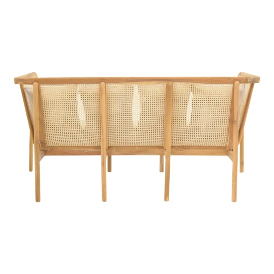 Καναπές τριθέσιος Jenta  teak ξύλο με rattan σε φυσική απόχρωση και μπεζ μαξιλάρι 203x67x92εκ
