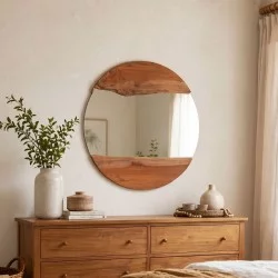 Καθρέπτης Alkmen  teak ξύλο σε φυσική απόχρωση Φ60x4εκ