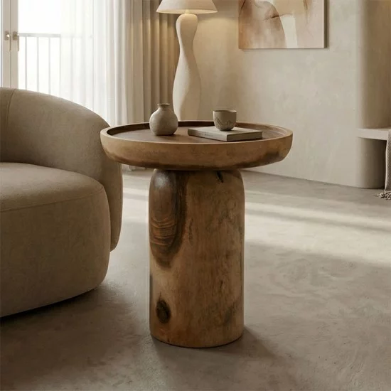 Βοηθητικό τραπέζι Tobola  suar ξύλο σε φυσική απόχρωση Φ50x55εκ