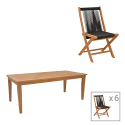 Τραπεζαρία σετ 7τεμ. Banou-Mady  teak ξύλο σε φυσική-μαυρη απόχρωση 200x100x75εκ