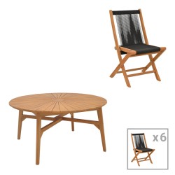 Τραπεζαρία 7τεμ. Banou-Colen  teak ξύλο σε φυσική-μαυρη απόχρωση Φ150x75εκ