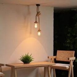 Φωτιστικό οροφής δίφωτο Ropily Ι  φυσικό μέταλλο-σχοινί Φ2x100εκ