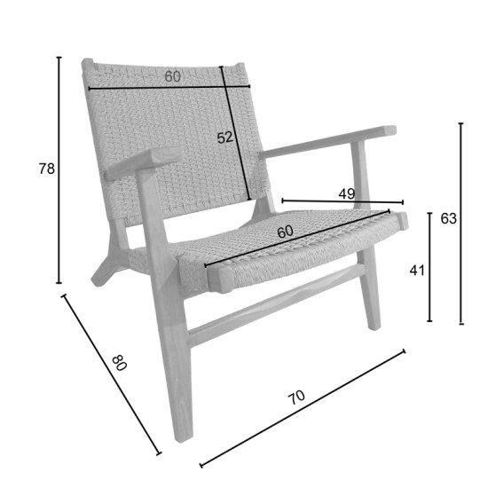 Πολυθρόνα Crosy  teak ξύλο σε φυσική απόχρωση 71x81x75εκ