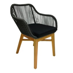 Πολυθρόνα Kalie  teak ξύλο και συνθετικό σχοινί σε φυσική-μαύρη απόχρωση με μαξιλάρι 60x61x80εκ Πολυθρόνα Kalie  teak ξύλο και συνθετικό σχοινί σε φυσική-μαύρη απόχρωση με μαξιλάρι 60x61x80εκ