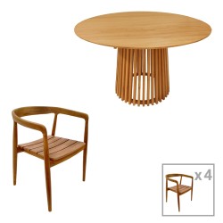 Τραπεζαρία 5τεμ Noody-Kenda I  teak ξύλο σε φυσική απόχρωση Φ120x75