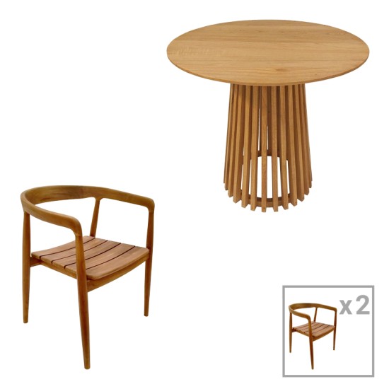 Τραπεζαρία 3τεμ Noody-Kenda I  teak ξύλο σε φυσική απόχρωση Φ80x75