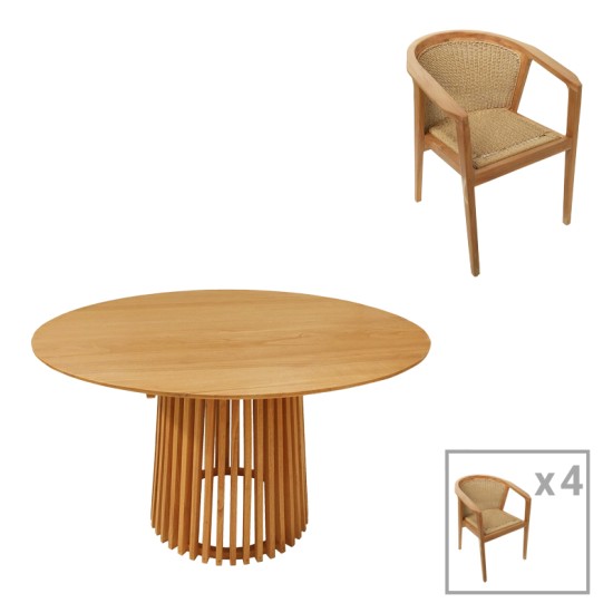 Τραπεζαρία Granny-Kenda I  σετ 5τεμ σε φυσική-μπεζ απόχρωση Φ120x75εκ