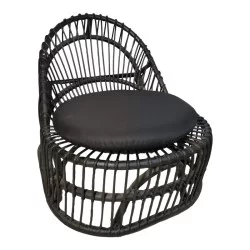 Πολυθρόνα Tromso paakoworld pe rattan σε μαύρη απόχρωση με μαύρο μαξιλάρι 80x85x98εκ