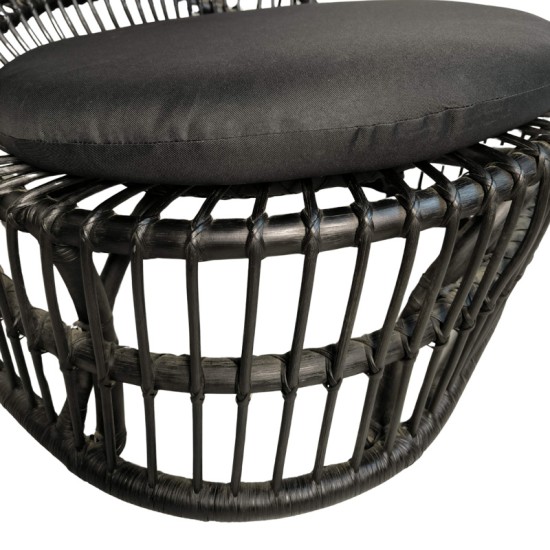 Πολυθρόνα Tromso paakoworld pe rattan σε μαύρη απόχρωση με μαύρο μαξιλάρι 80x85x98εκ