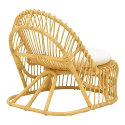 Πολυθρόνα Tromso  pe rattan σε φυσική απόχρωση με εκρού χρώμα μαξιλάρι 80x85x98εκ