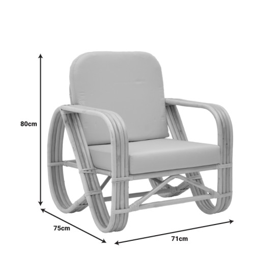 Πολυθρόνα Relmine  rattan pe σε φυσική απόχρωση με μπεζ μαξιλάρι 71x75x80εκ