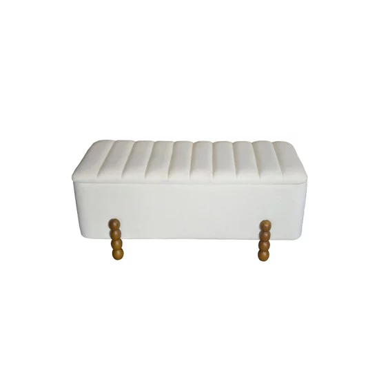 Σκαμπό μπαούλο Daph Inart σετ 2 τεμ βελούδο σε μπεζ και λευκή απόχρωση