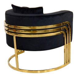 Πολυθρόνα Roblu  χρυσό μέταλλο και βελούδο σε μαύρη απόχρωση 72x77.4x70εκ