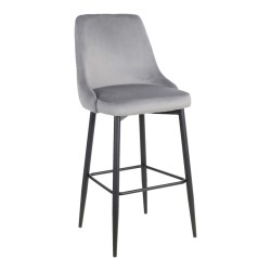 Σκαμπό μπαρ Zedna  γκρι βελούδο με μαύρα μεταλλικά πόδια 52x57x111εκ