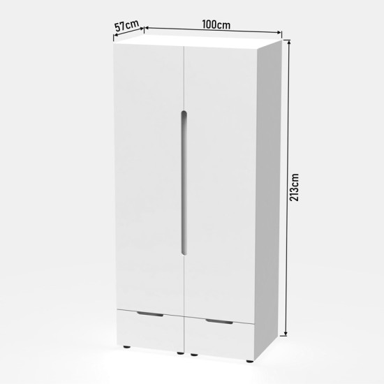 Ντουλάπα δίφυλλη Afina mdf σε λευκή glossy απόχρωση 100x57x213εκ Ντουλάπα δίφυλλη Afina mdf σε λευκή glossy απόχρωση 100x57x213εκ