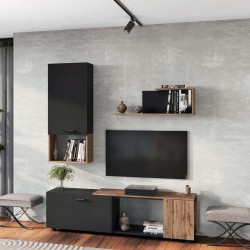 Σύνθετο σαλονιού  Poelfy  σε ανθρακί-oak απόχρωση 170x37.5x42εκ