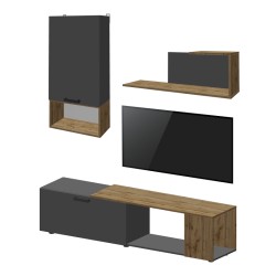 Σύνθετο σαλονιού  Poelfy  σε ανθρακί-oak απόχρωση 170x37.5x42εκ