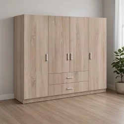 Ντουλάπα τετράφυλλη Royal  με συρτάρια sonoma 200x58x177εκ