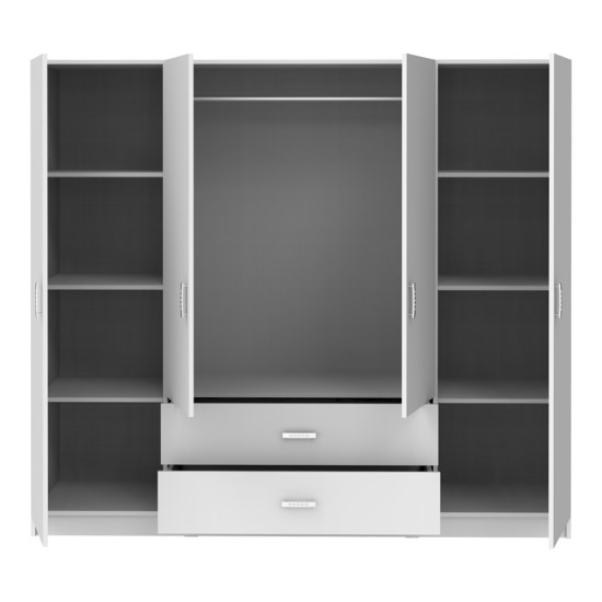 Ντουλάπα τετράφυλλη Royal  με συρτάρια λευκό 200x58x177εκ