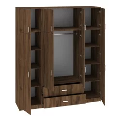 Ντουλάπα τετράφυλλη με συρτάρια Royal  καρυδι-oak 200x58x230εκ