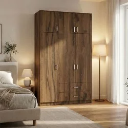 Ντουλάπα τρίφυλλη με συρτάρια Royal  καρυδι-oak 150x58x230εκ